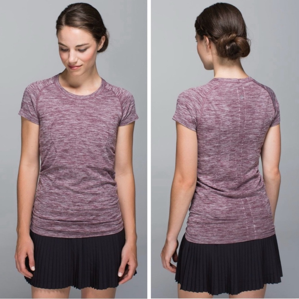 Lululemon Swiftly Tech Short Sleeve Crew In Space Dye Heathered Bordeaux Drama
